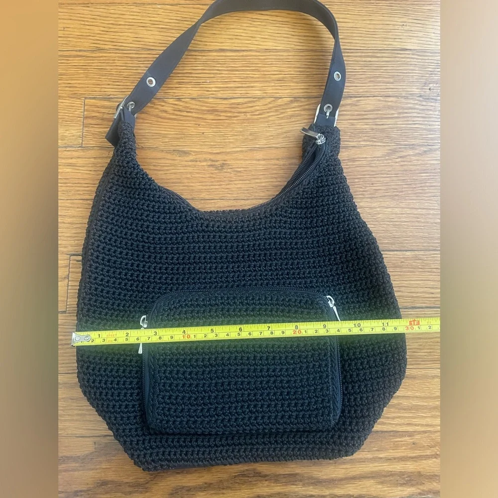 Black Crochet Knit Purse with Silver Hardware